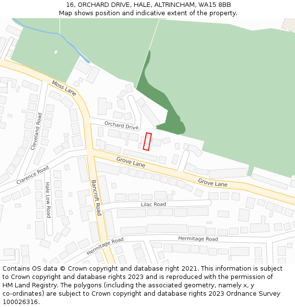 16, ORCHARD DRIVE, HALE, ALTRINCHAM, WA15 8BB: Location map and indicative extent of plot