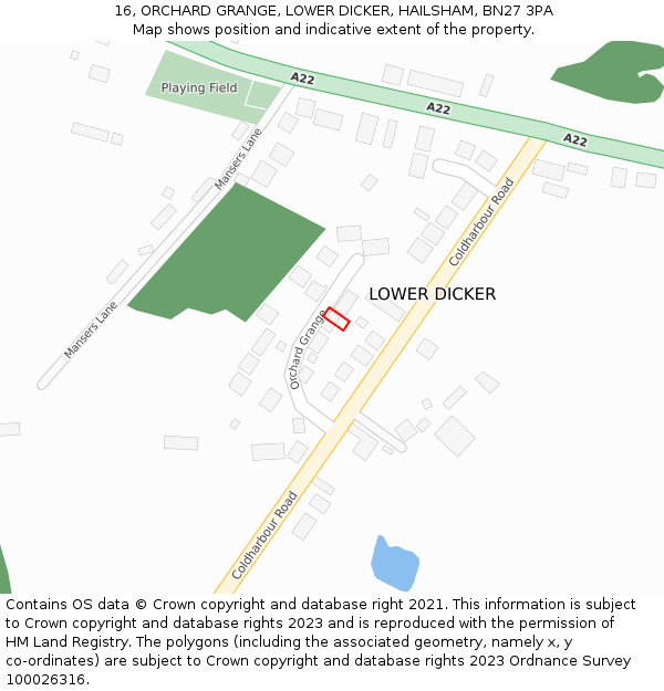 16, ORCHARD GRANGE, LOWER DICKER, HAILSHAM, BN27 3PA: Location map and indicative extent of plot