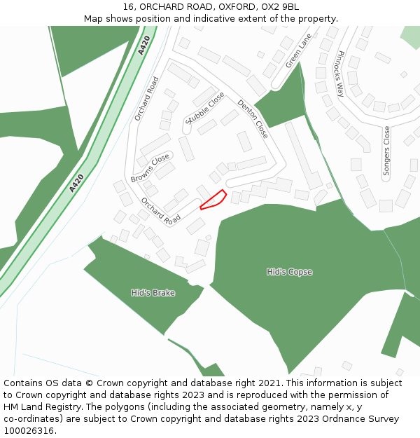 16, ORCHARD ROAD, OXFORD, OX2 9BL: Location map and indicative extent of plot