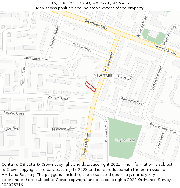 16, ORCHARD ROAD, WALSALL, WS5 4HY: Location map and indicative extent of plot