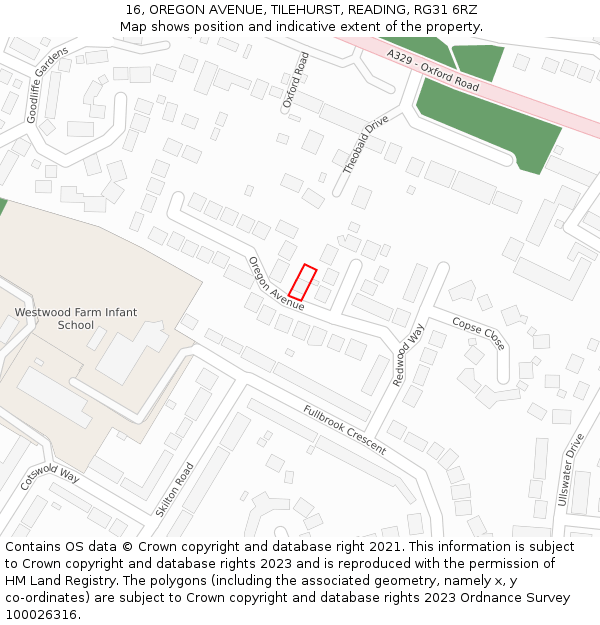 16, OREGON AVENUE, TILEHURST, READING, RG31 6RZ: Location map and indicative extent of plot