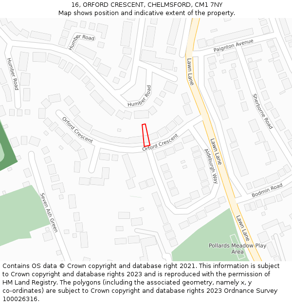 16, ORFORD CRESCENT, CHELMSFORD, CM1 7NY: Location map and indicative extent of plot