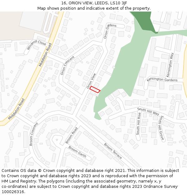 16, ORION VIEW, LEEDS, LS10 3JF: Location map and indicative extent of plot