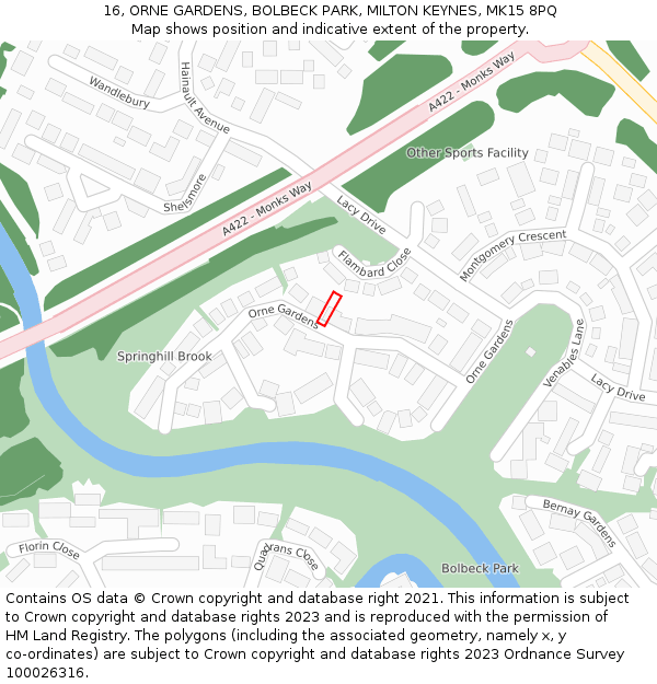 16, ORNE GARDENS, BOLBECK PARK, MILTON KEYNES, MK15 8PQ: Location map and indicative extent of plot