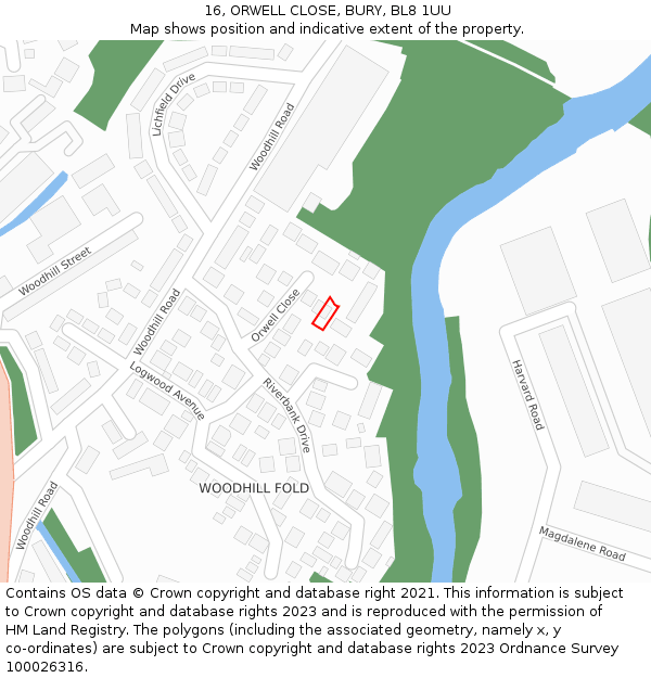 16, ORWELL CLOSE, BURY, BL8 1UU: Location map and indicative extent of plot