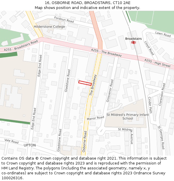 16, OSBORNE ROAD, BROADSTAIRS, CT10 2AE: Location map and indicative extent of plot