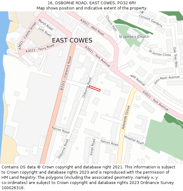 16, OSBORNE ROAD, EAST COWES, PO32 6RY: Location map and indicative extent of plot