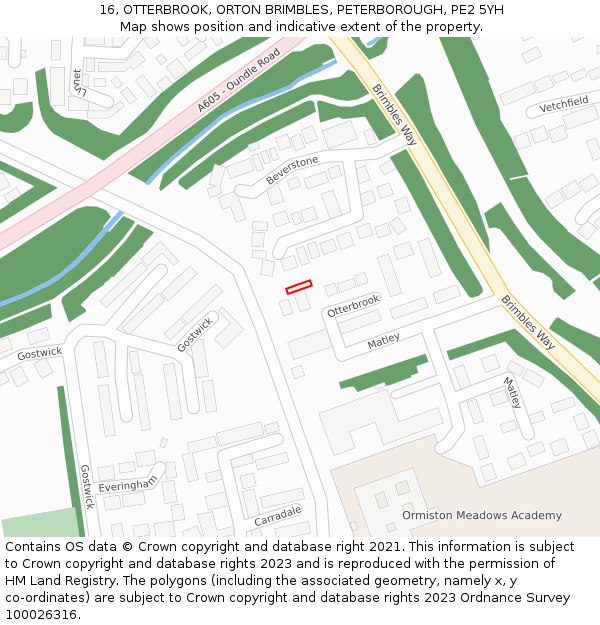 16, OTTERBROOK, ORTON BRIMBLES, PETERBOROUGH, PE2 5YH: Location map and indicative extent of plot