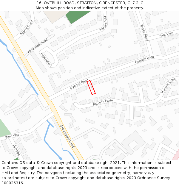 16, OVERHILL ROAD, STRATTON, CIRENCESTER, GL7 2LG: Location map and indicative extent of plot