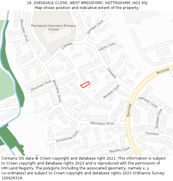 16, OXENDALE CLOSE, WEST BRIDGFORD, NOTTINGHAM, NG2 6SJ: Location map and indicative extent of plot