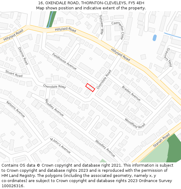 16, OXENDALE ROAD, THORNTON-CLEVELEYS, FY5 4EH: Location map and indicative extent of plot