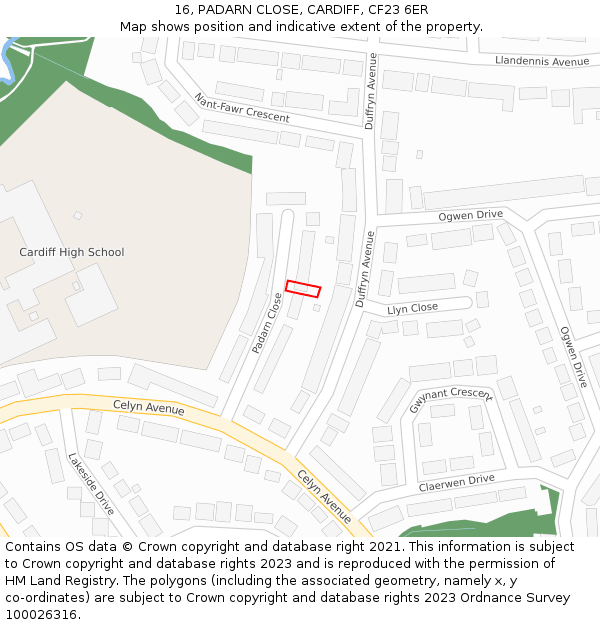 16, PADARN CLOSE, CARDIFF, CF23 6ER: Location map and indicative extent of plot