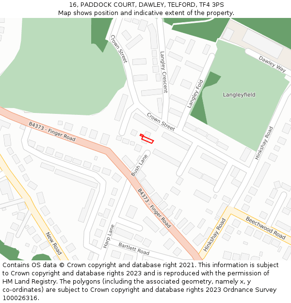 16, PADDOCK COURT, DAWLEY, TELFORD, TF4 3PS: Location map and indicative extent of plot