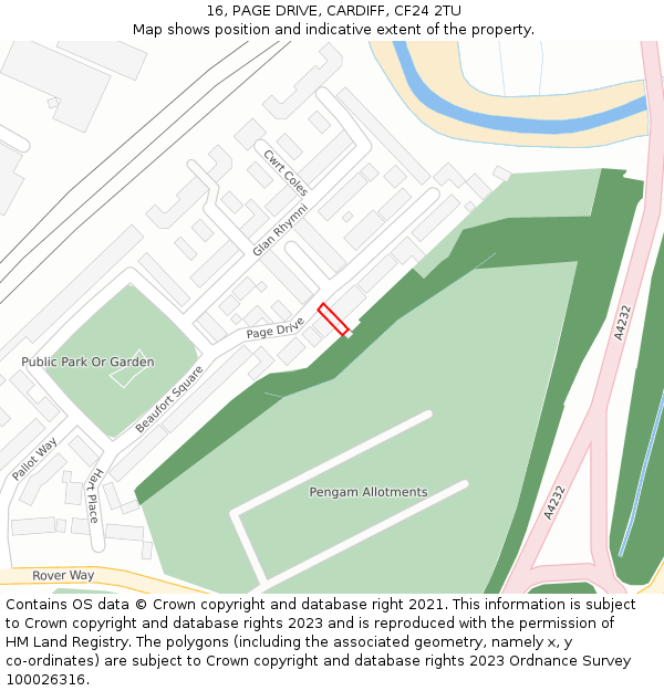 16, PAGE DRIVE, CARDIFF, CF24 2TU: Location map and indicative extent of plot