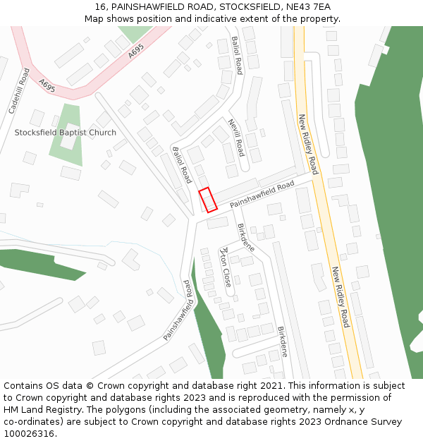 16, PAINSHAWFIELD ROAD, STOCKSFIELD, NE43 7EA: Location map and indicative extent of plot