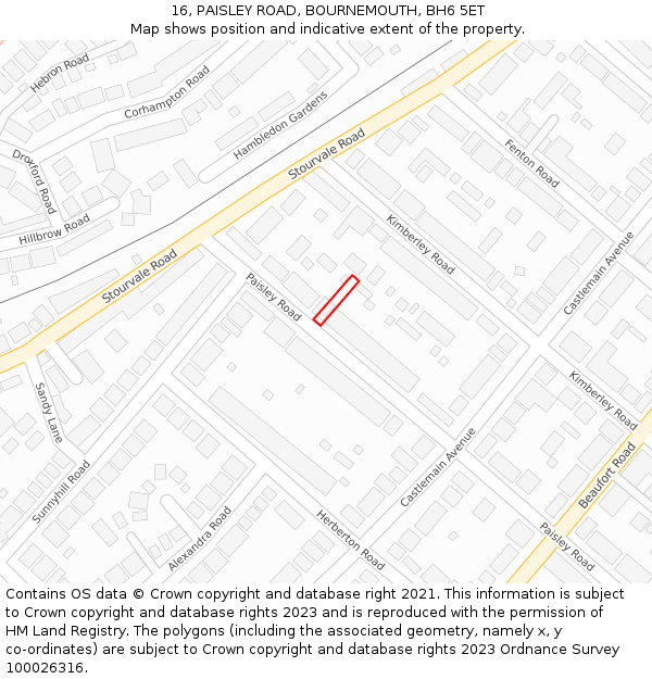 16, PAISLEY ROAD, BOURNEMOUTH, BH6 5ET: Location map and indicative extent of plot