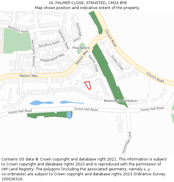 16, PALMER CLOSE, STANSTED, CM24 8FB: Location map and indicative extent of plot