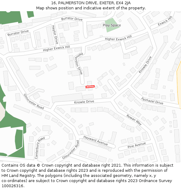 16, PALMERSTON DRIVE, EXETER, EX4 2JA: Location map and indicative extent of plot