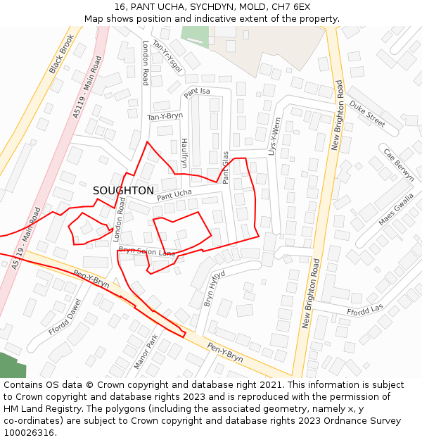 16, PANT UCHA, SYCHDYN, MOLD, CH7 6EX: Location map and indicative extent of plot