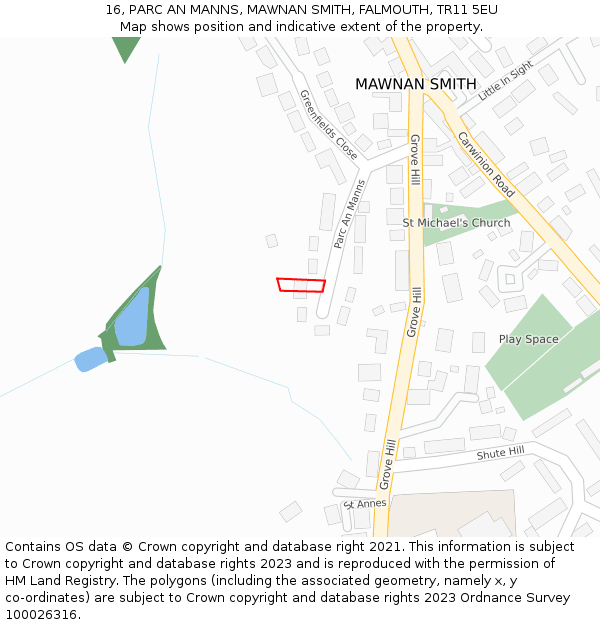 16, PARC AN MANNS, MAWNAN SMITH, FALMOUTH, TR11 5EU: Location map and indicative extent of plot