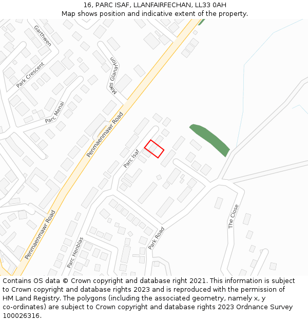 16, PARC ISAF, LLANFAIRFECHAN, LL33 0AH: Location map and indicative extent of plot