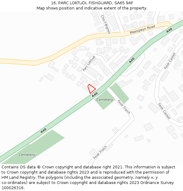 16, PARC LOKTUDI, FISHGUARD, SA65 9AF: Location map and indicative extent of plot