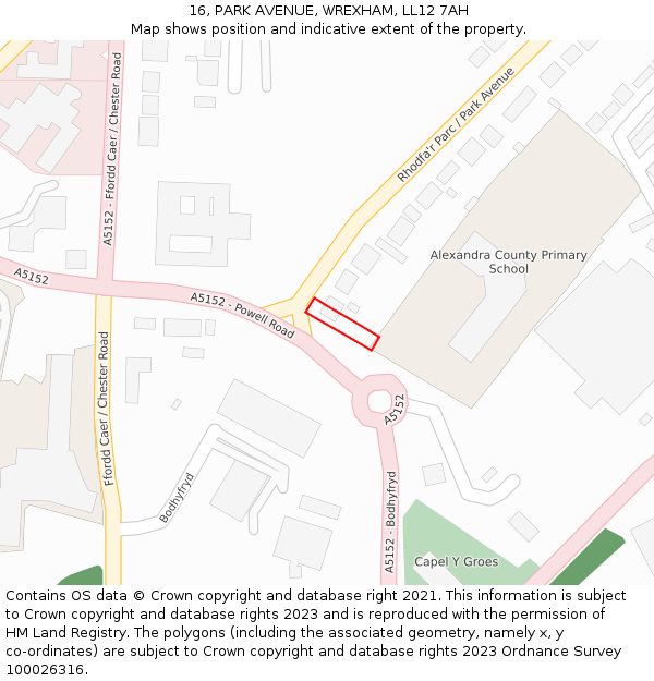 16, PARK AVENUE, WREXHAM, LL12 7AH: Location map and indicative extent of plot