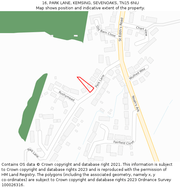 16, PARK LANE, KEMSING, SEVENOAKS, TN15 6NU: Location map and indicative extent of plot