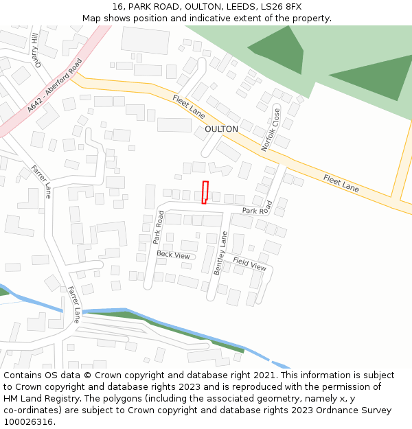 16, PARK ROAD, OULTON, LEEDS, LS26 8FX: Location map and indicative extent of plot