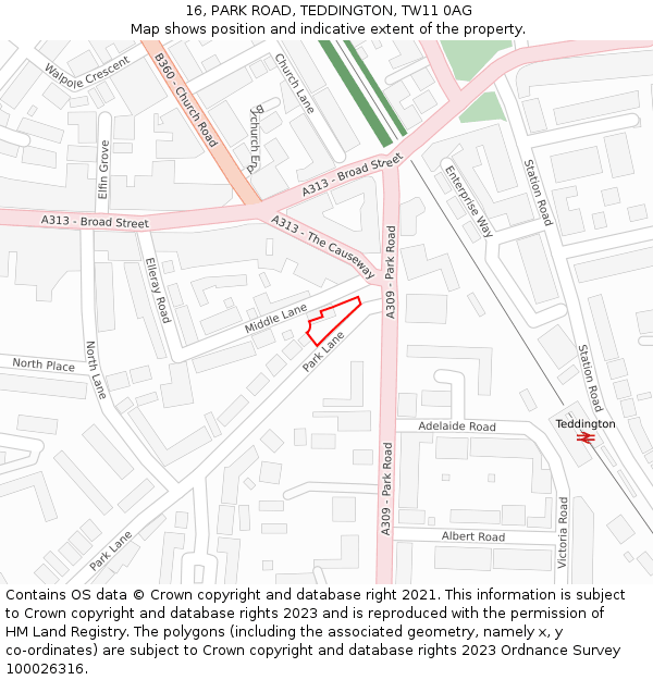 16, PARK ROAD, TEDDINGTON, TW11 0AG: Location map and indicative extent of plot