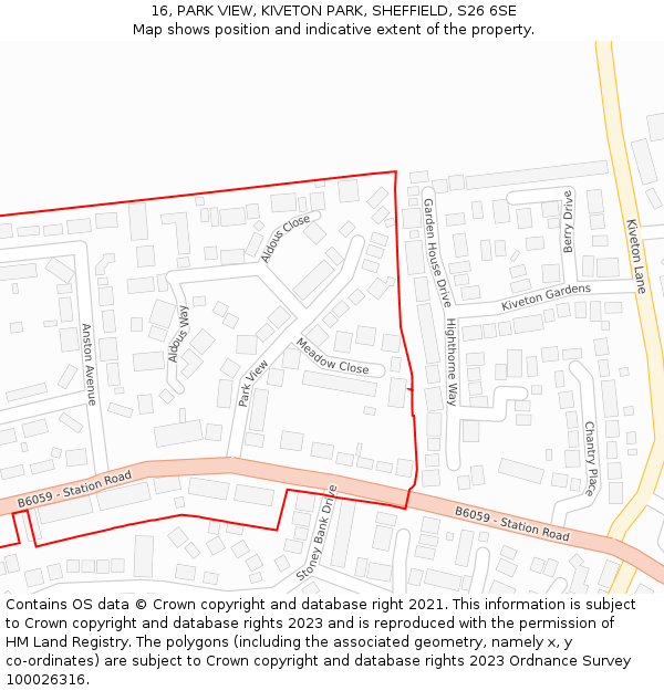 16, PARK VIEW, KIVETON PARK, SHEFFIELD, S26 6SE: Location map and indicative extent of plot