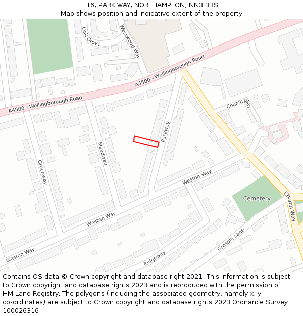 16, PARK WAY, NORTHAMPTON, NN3 3BS: Location map and indicative extent of plot
