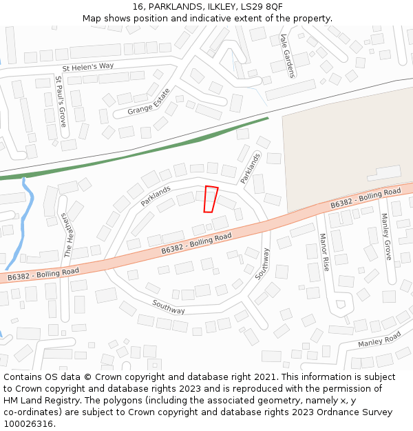 16, PARKLANDS, ILKLEY, LS29 8QF: Location map and indicative extent of plot