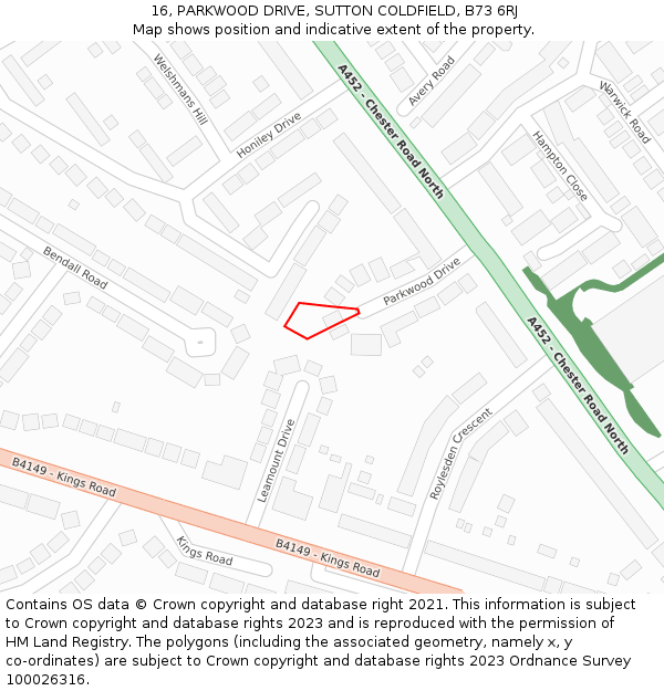 16, PARKWOOD DRIVE, SUTTON COLDFIELD, B73 6RJ: Location map and indicative extent of plot