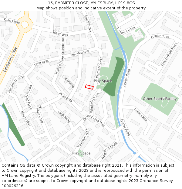 16, PARMITER CLOSE, AYLESBURY, HP19 8GS: Location map and indicative extent of plot