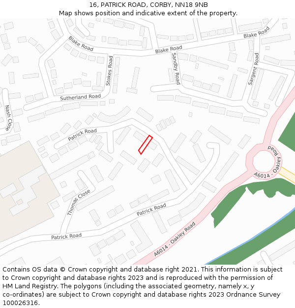 16, PATRICK ROAD, CORBY, NN18 9NB: Location map and indicative extent of plot