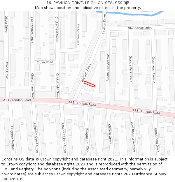 16, PAVILION DRIVE, LEIGH-ON-SEA, SS9 3JR: Location map and indicative extent of plot