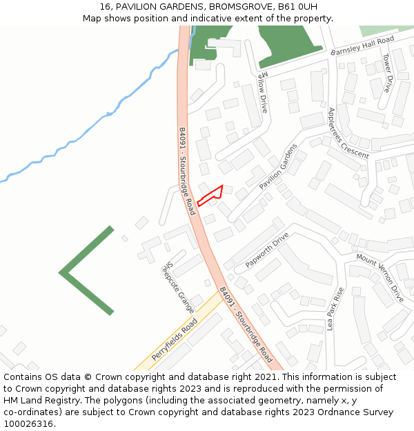 16, PAVILION GARDENS, BROMSGROVE, B61 0UH: Location map and indicative extent of plot