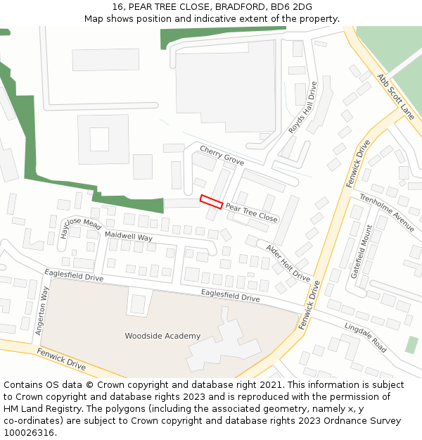 16, PEAR TREE CLOSE, BRADFORD, BD6 2DG: Location map and indicative extent of plot