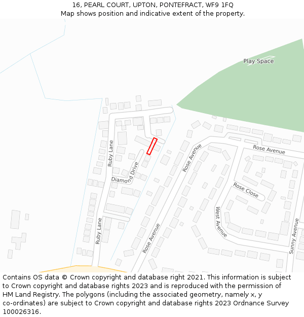 16, PEARL COURT, UPTON, PONTEFRACT, WF9 1FQ: Location map and indicative extent of plot