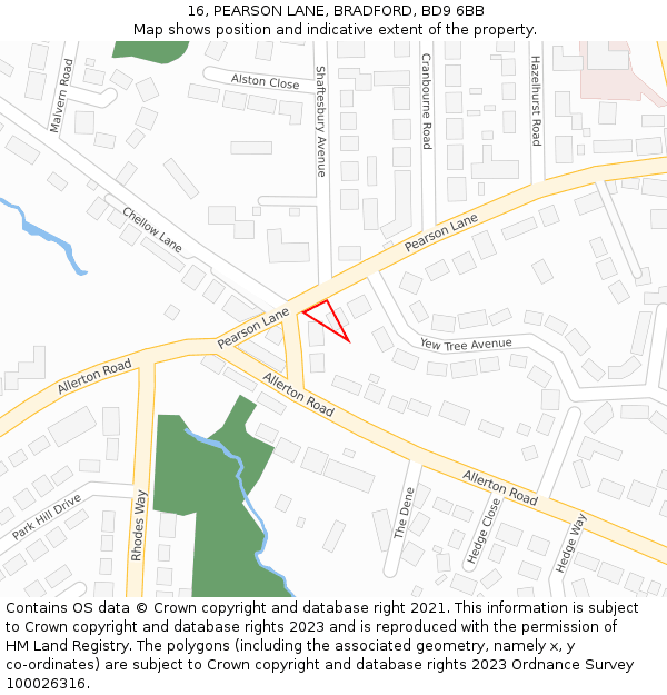 16, PEARSON LANE, BRADFORD, BD9 6BB: Location map and indicative extent of plot