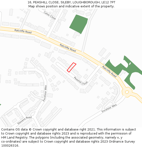 16, PEASHILL CLOSE, SILEBY, LOUGHBOROUGH, LE12 7PT: Location map and indicative extent of plot