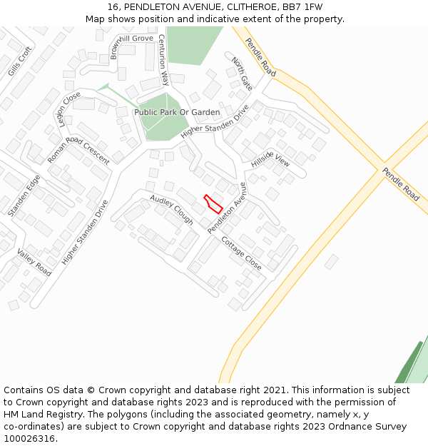 16, PENDLETON AVENUE, CLITHEROE, BB7 1FW: Location map and indicative extent of plot