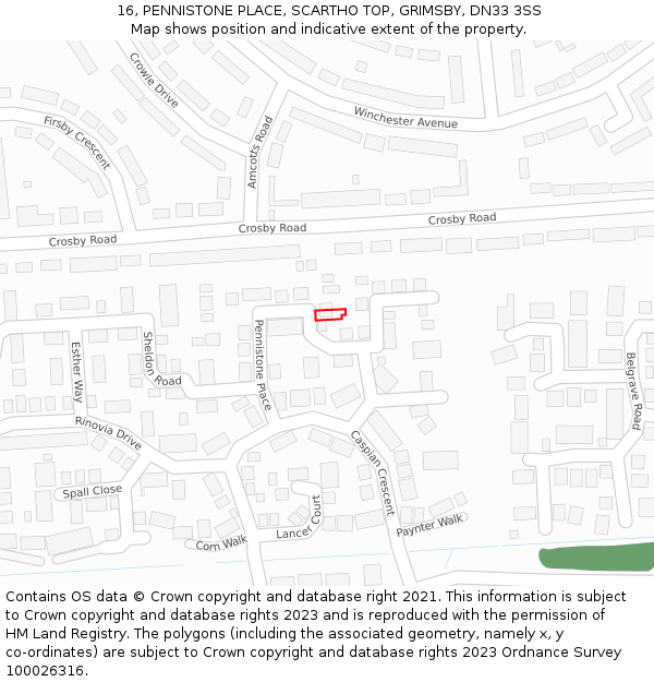 16, PENNISTONE PLACE, SCARTHO TOP, GRIMSBY, DN33 3SS: Location map and indicative extent of plot