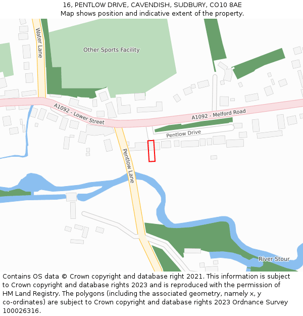 16, PENTLOW DRIVE, CAVENDISH, SUDBURY, CO10 8AE: Location map and indicative extent of plot