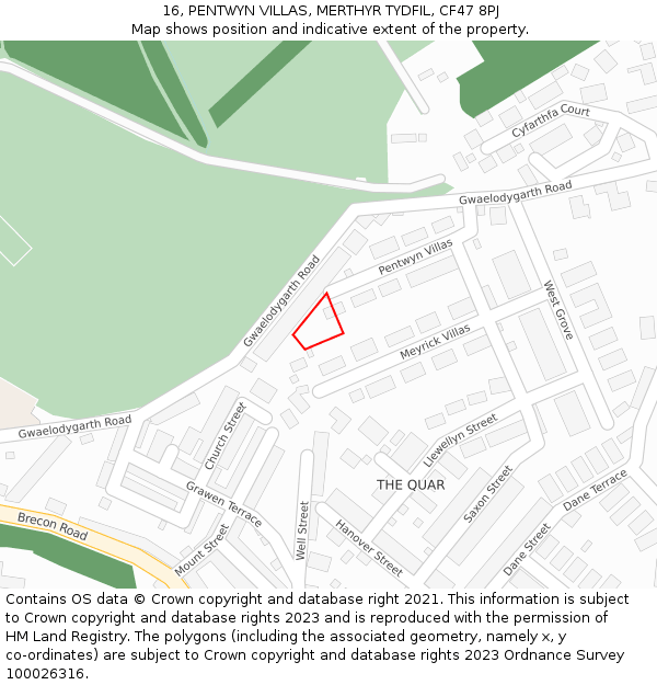 16, PENTWYN VILLAS, MERTHYR TYDFIL, CF47 8PJ: Location map and indicative extent of plot
