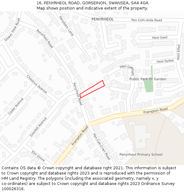 16, PENYRHEOL ROAD, GORSEINON, SWANSEA, SA4 4GA: Location map and indicative extent of plot