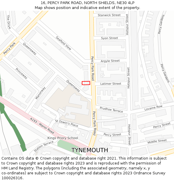 16, PERCY PARK ROAD, NORTH SHIELDS, NE30 4LP: Location map and indicative extent of plot