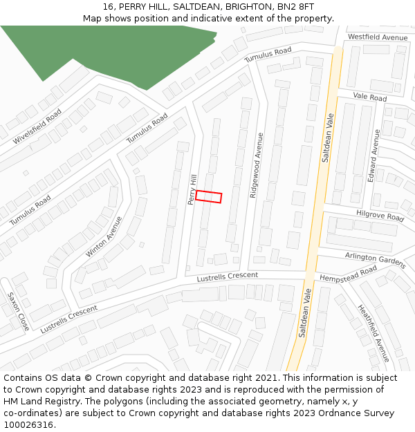 16, PERRY HILL, SALTDEAN, BRIGHTON, BN2 8FT: Location map and indicative extent of plot