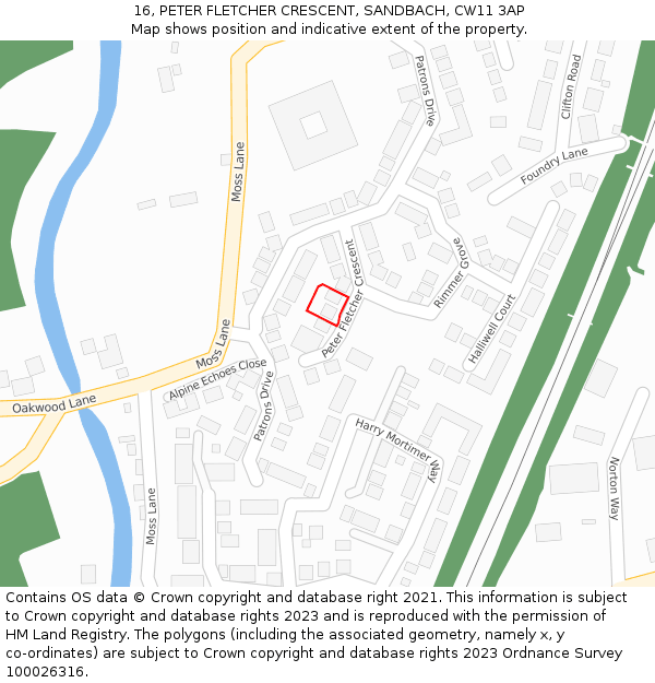 16, PETER FLETCHER CRESCENT, SANDBACH, CW11 3AP: Location map and indicative extent of plot